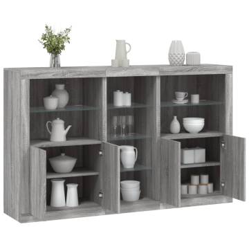  Sideboard with LED Lights Grey Sonoma 162x37x100 cm