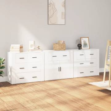  Sideboards 3 pcs High Gloss White Engineered Wood