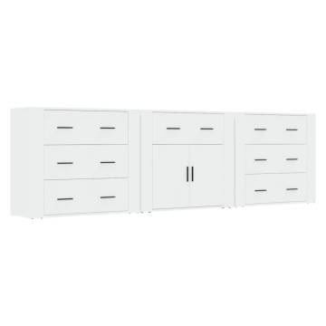  Sideboards 3 pcs High Gloss White Engineered Wood