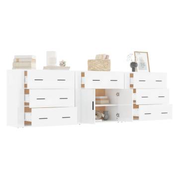  Sideboards 3 pcs High Gloss White Engineered Wood