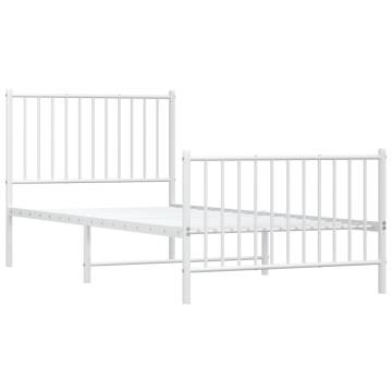 Metal Bed Frame with Headboard and Footboard White 90x200 cm