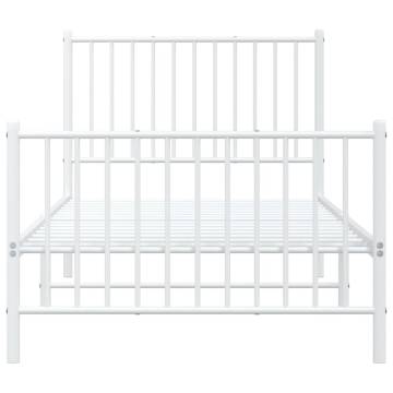 Metal Bed Frame with Headboard and Footboard White 90x200 cm