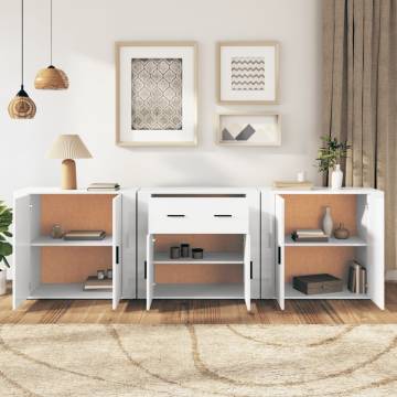  Sideboards 3 pcs High Gloss White Engineered Wood