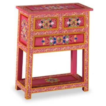  Sideboard with Drawers Solid Mango Wood Pink Hand Painted