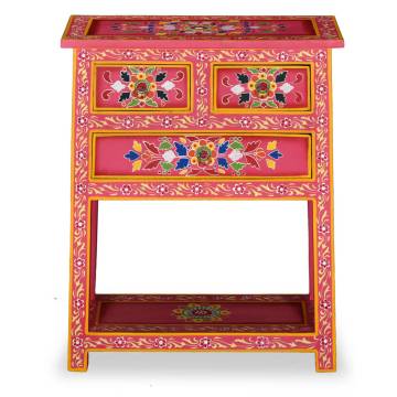  Sideboard with Drawers Solid Mango Wood Pink Hand Painted