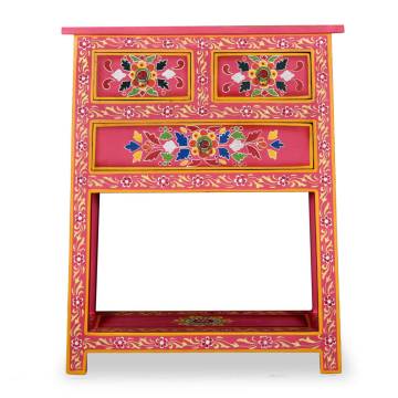  Sideboard with Drawers Solid Mango Wood Pink Hand Painted