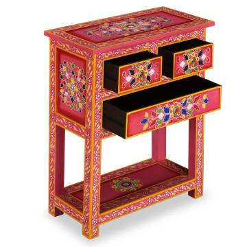  Sideboard with Drawers Solid Mango Wood Pink Hand Painted