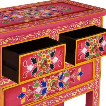  Sideboard with Drawers Solid Mango Wood Pink Hand Painted