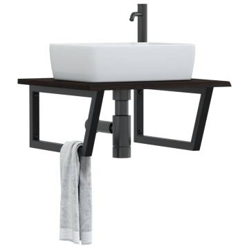  Basin Shelf Wall Mounted Steel and Solid Wood Oak