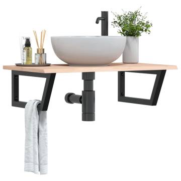  Basin Shelf Wall Mounted Steel and Solid Wood Oak