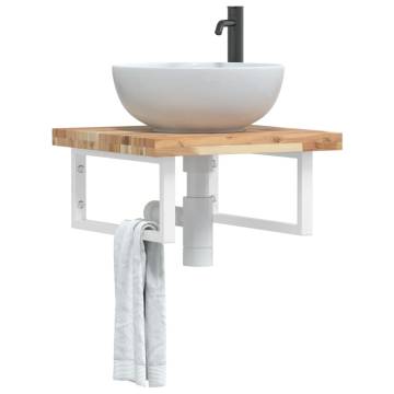  Basin Shelf Wall Mounted Steel and Solid Wood Acacia