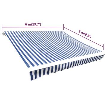 Awning Top Sunshade Canvas Blue & White 6 x 3 m