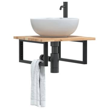  Basin Shelf Wall Mounted Steel and Solid Wood Acacia