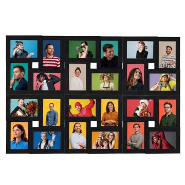  Collage Photo Frame for 24x(10x15 cm) Picture Black MDF