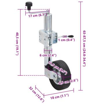  Trailer Jack Wheel 60 mm with 2 Support Tubes and 3 Split Clamps