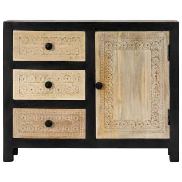  Hand Carved Side Cabinet Grey 75x35x60 cm Solid Mango Wood