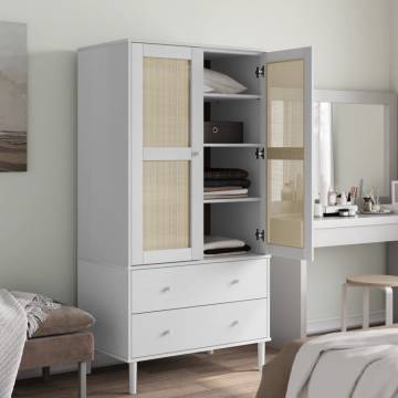 Wardrobe SENJA Rattan Look White 90x55x175 cm Solid Wood Pine