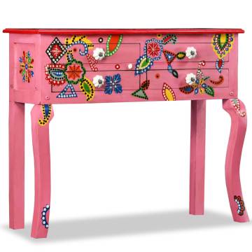  Console Table Solid Mango Wood Pink Hand Painted