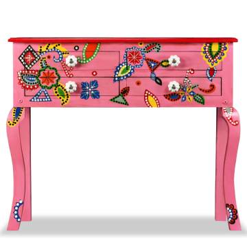  Console Table Solid Mango Wood Pink Hand Painted