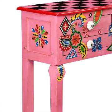  Console Table Solid Mango Wood Pink Hand Painted