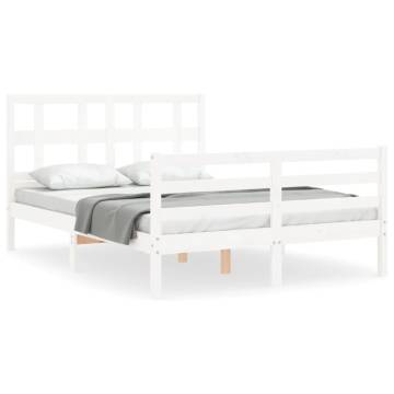 Bed Frame with Headboard White Small Double Solid Wood