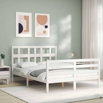 Bed Frame with Headboard White Small Double Solid Wood