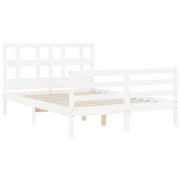 Bed Frame with Headboard White Small Double Solid Wood