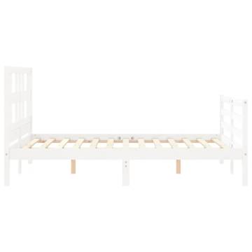 Bed Frame with Headboard White Small Double Solid Wood