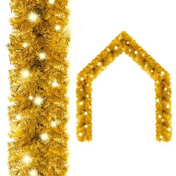  Christmas Garland with LED Lights 5 m Gold