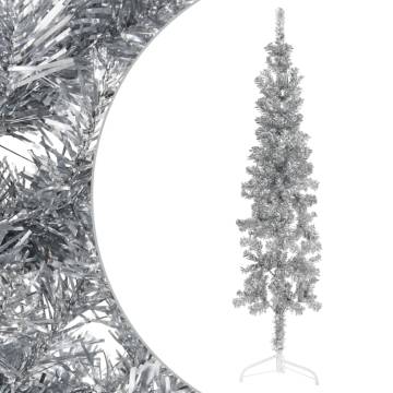  Slim Artificial Half Christmas Tree with Stand Silver 180 cm