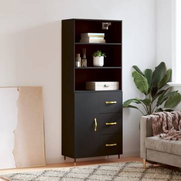  Highboard Black 69.5x34x180 cm Engineered Wood