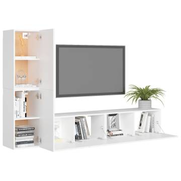 4 Piece TV Cabinet Set White Engineered Wood