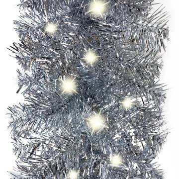  Christmas Garland with LED Lights 20 m Silver