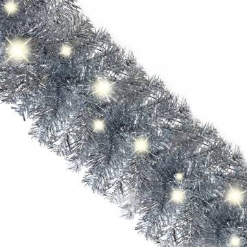  Christmas Garland with LED Lights 20 m Silver