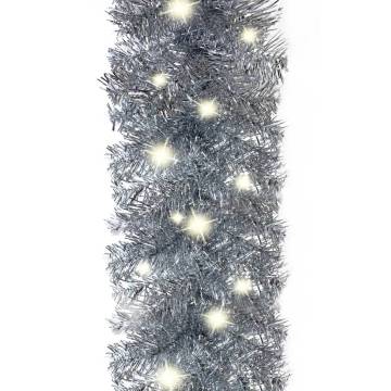  Christmas Garland with LED Lights 20 m Silver