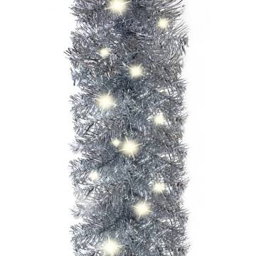  Christmas Garland with LED Lights 10 m Silver