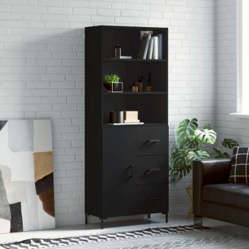  Highboard Black 69.5x34x180 cm Engineered Wood