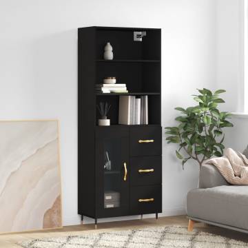  Highboard Black 69.5x34x180 cm Engineered Wood