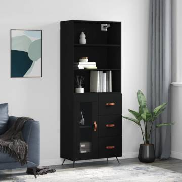  Highboard Black 69.5x34x180 cm Engineered Wood