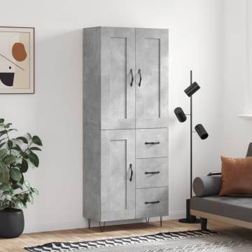  Highboard Concrete Grey 69.5x34x180 cm Engineered Wood