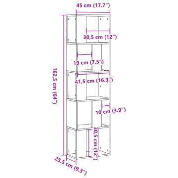  Bookcase 5-Tier Black 45x23.5x162.5 cm Engineered Wood