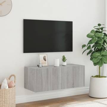 TV Wall Cabinet with LED Lights Grey Sonoma 80x35x31 cm