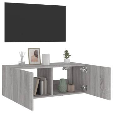 TV Wall Cabinet with LED Lights Grey Sonoma 80x35x31 cm