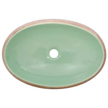  Countertop Basin Green and Brown Oval 59x40x15 cm Ceramic