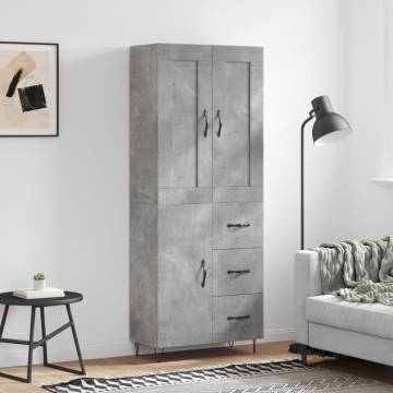  Highboard Concrete Grey 69.5x34x180 cm Engineered Wood