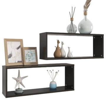  Wall Cube Shelf 2 pcs High Gloss Black 60x15x23 cm Engineered Wood