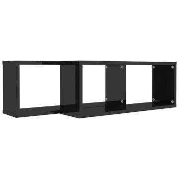  Wall Cube Shelf 2 pcs High Gloss Black 60x15x23 cm Engineered Wood