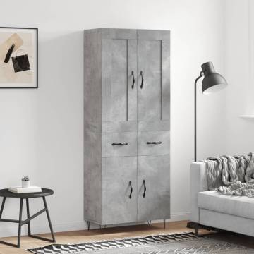  Highboard Concrete Grey 69.5x34x180 cm Engineered Wood