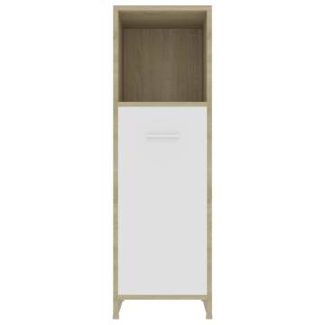  Bathroom Cabinet White and Sonoma Oak 30x30x95 cm Engineered Wood