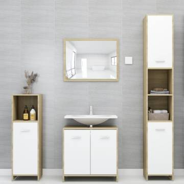  Bathroom Cabinet White and Sonoma Oak 30x30x95 cm Engineered Wood